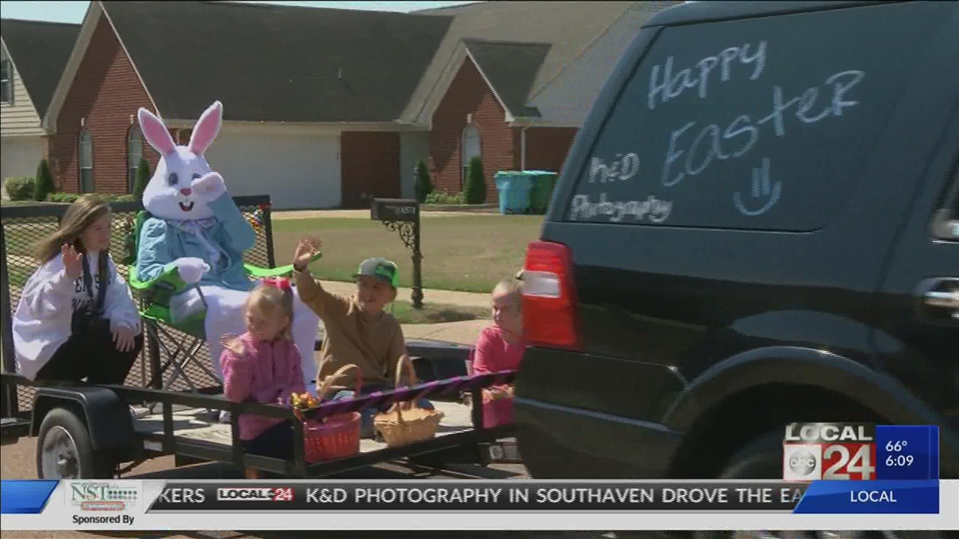A Southaven photographer decided since families couldn't come in for Easter Bunny photos, she'd take the bunny to them.