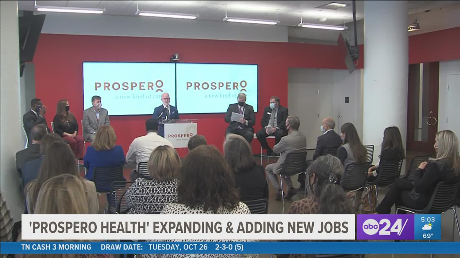 Prospero Health announced Tuesday it would relocate and expand in a new downtown office on South B.B. King Boulevard and add 530 jobs.