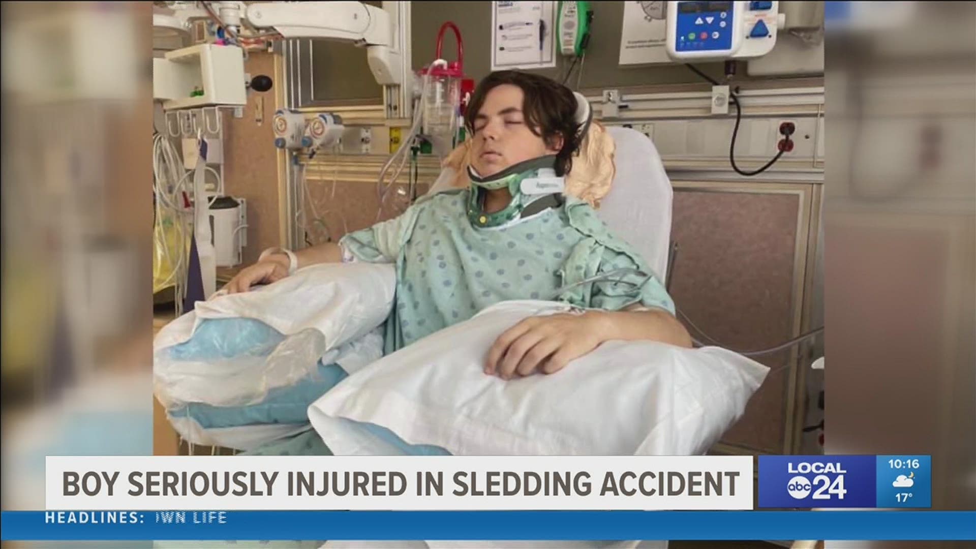 The family of a teen left with puncture lungs after sledding accident is grateful for outpouring of support from strangers.