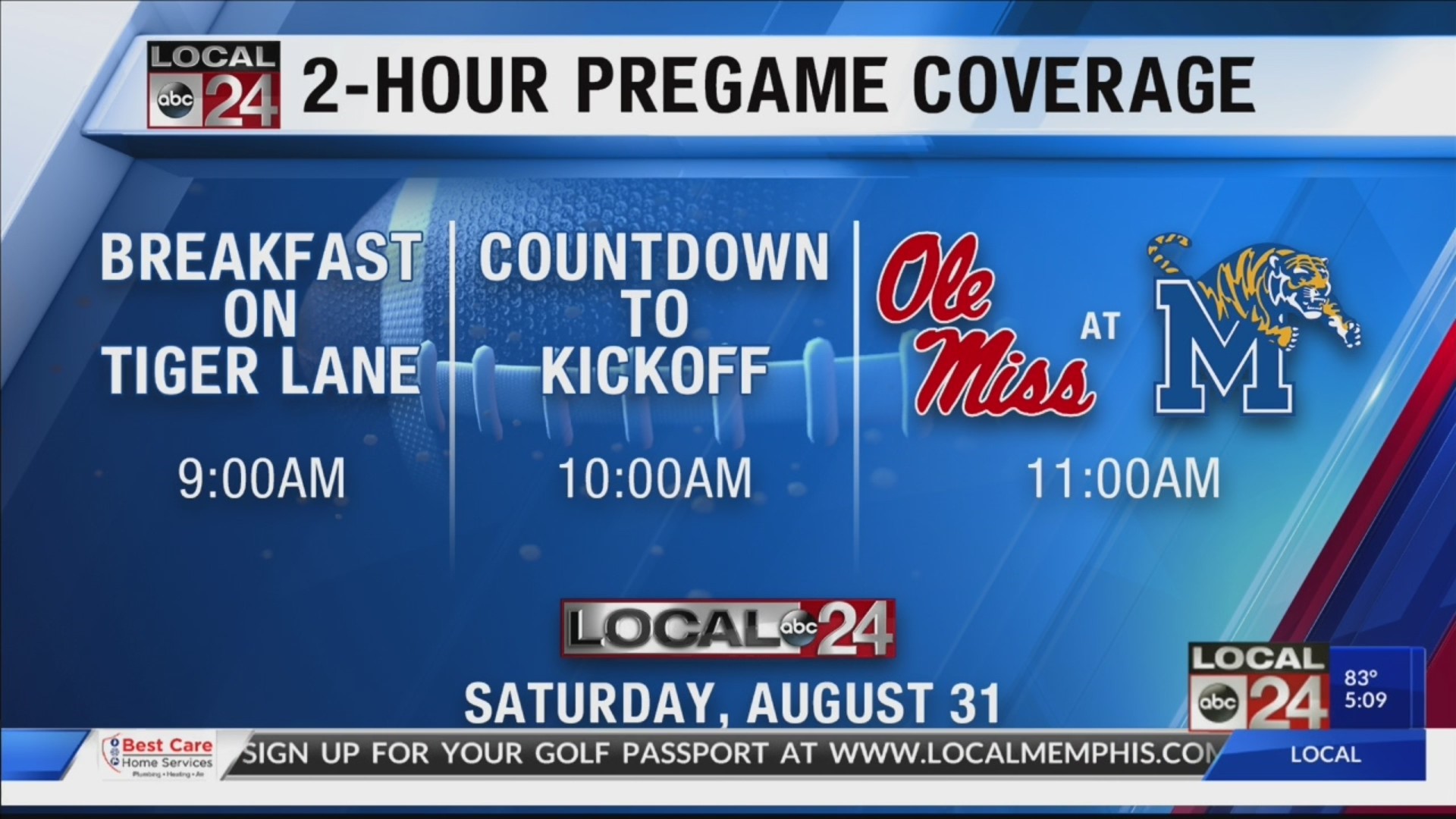 Memphis Tigers vs Ole Miss Rebels football August 31 on Local 24