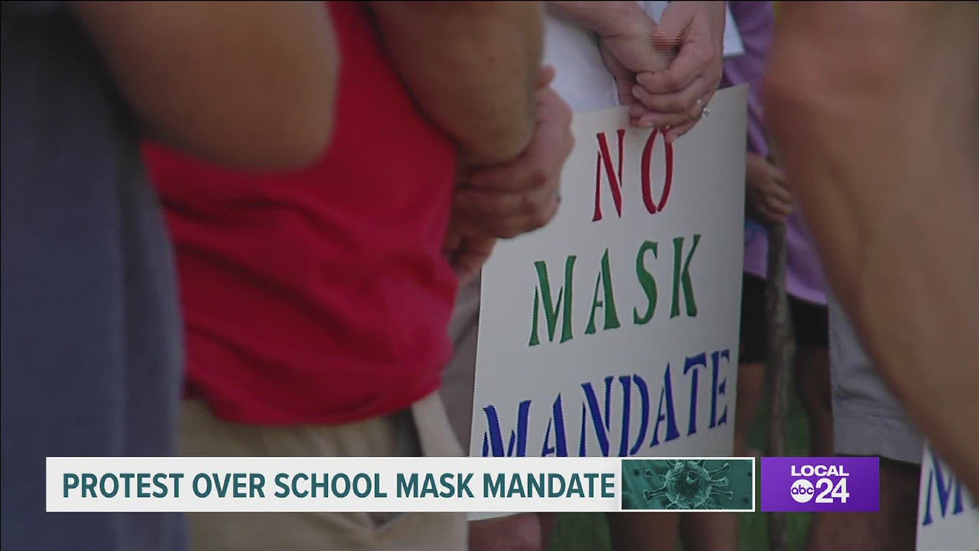 Parents upset about mask mandate protested at Collierville Schools administration offices.