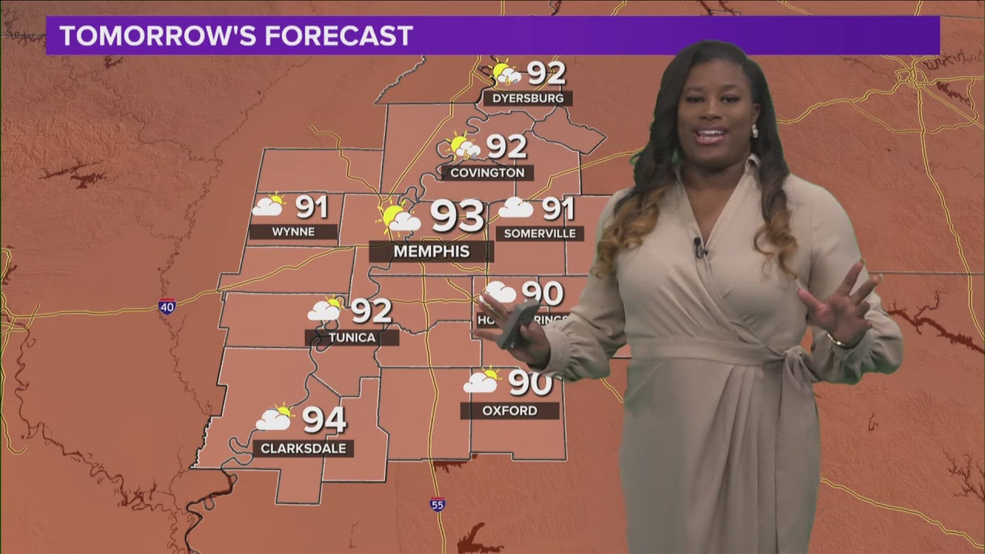 Memphis are weather forecast Heat & humidity cranking up, slight