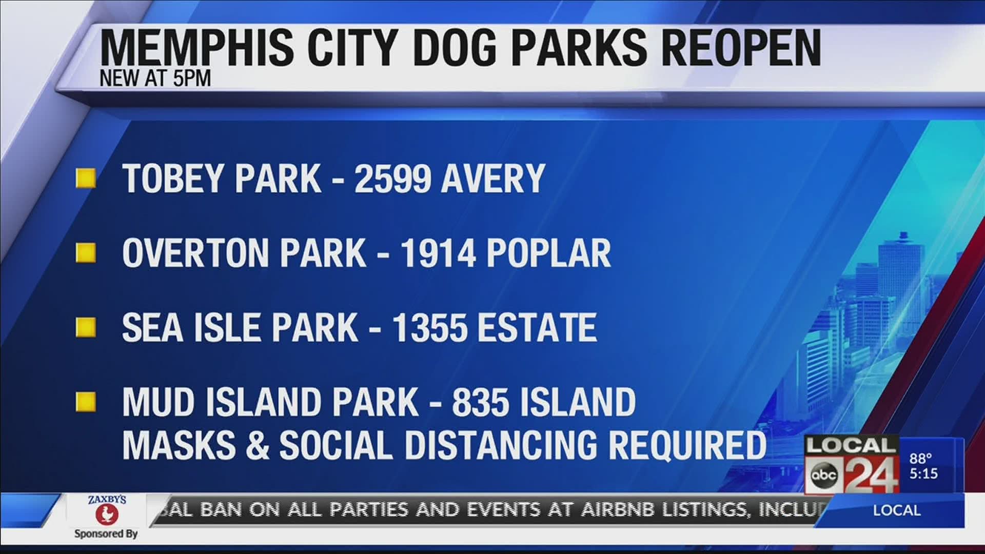 Beginning Thursday, August 20, City of Memphis dog parks will be open.