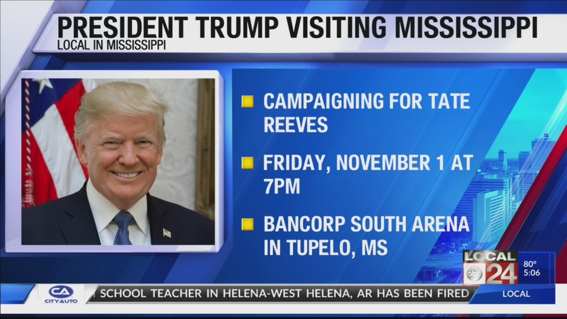 President Trump to make campaign stop in Tupelo November 1