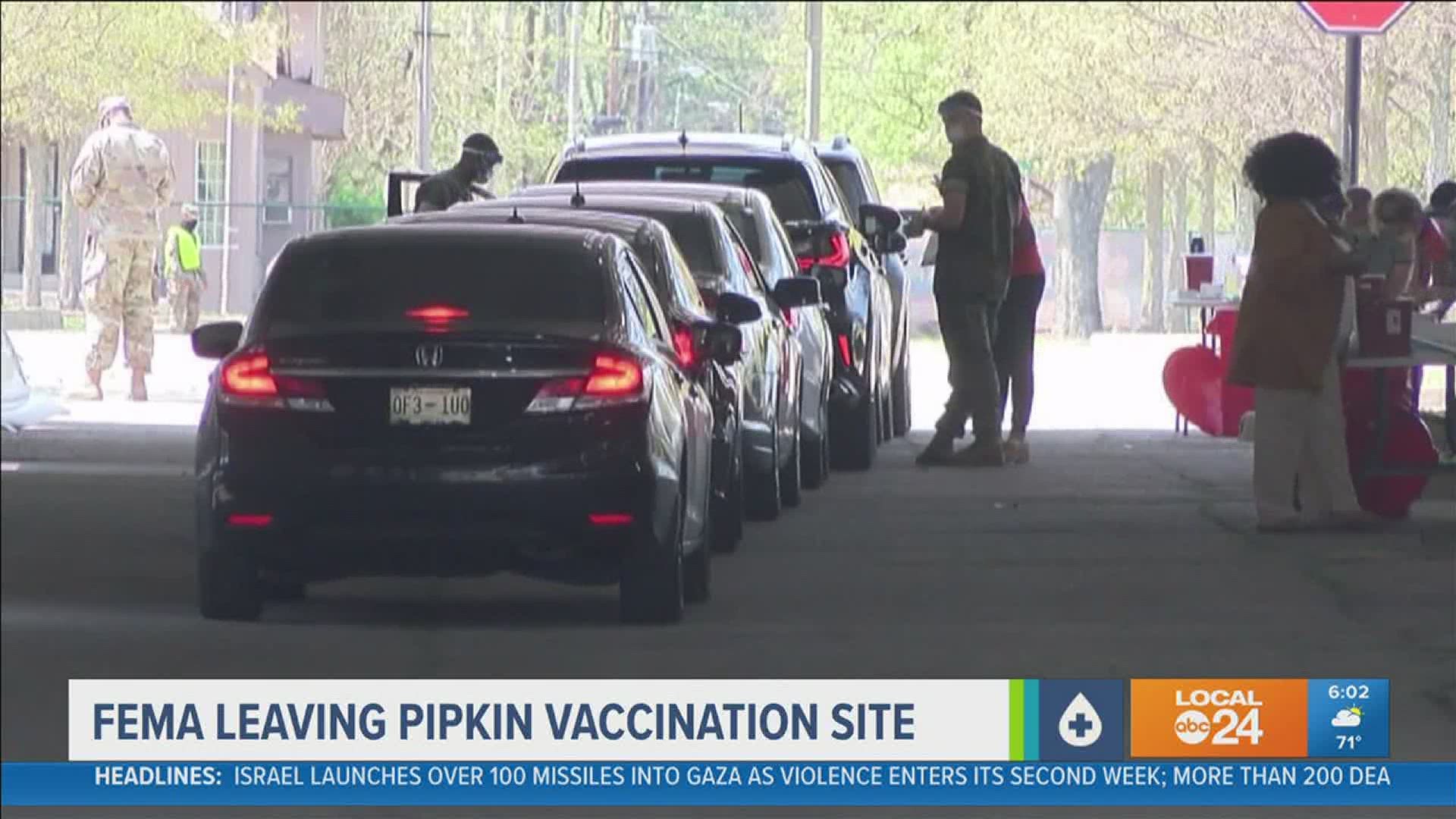 FEMA and military personnel will work one last day at the Pipkin vaccination site on Wednesday after six weeks of being there.