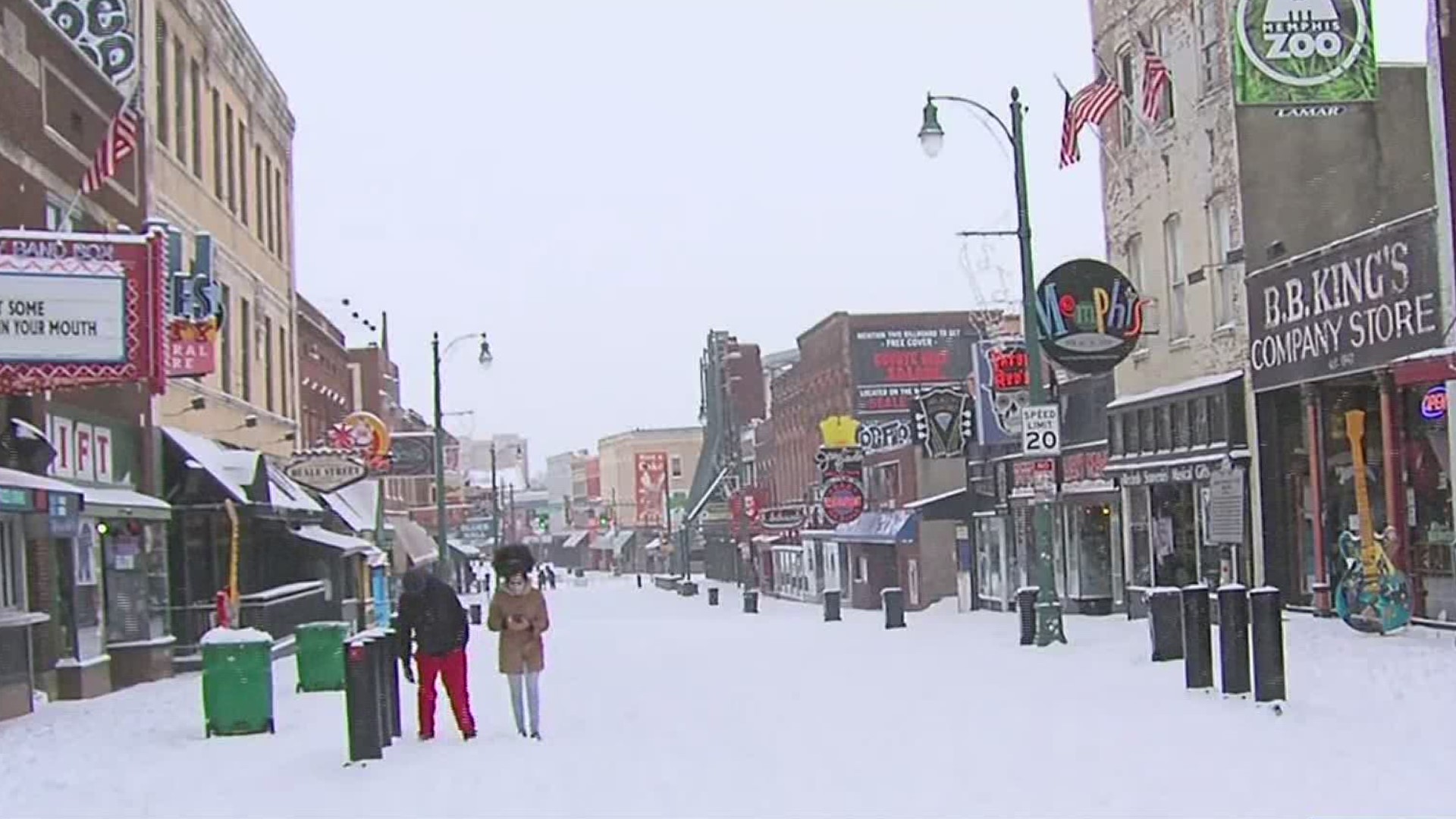 The Bluff City was a winter wonderland with iconic landmarks covered in snow.