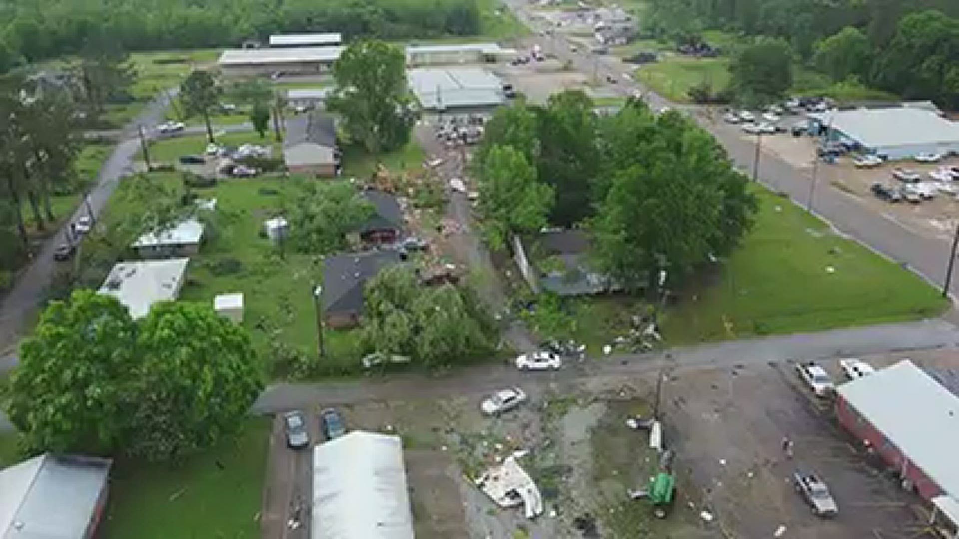 This is drone video from the Calhoun County, Mississippi, Sheriff's Office of tornado damage in that area.