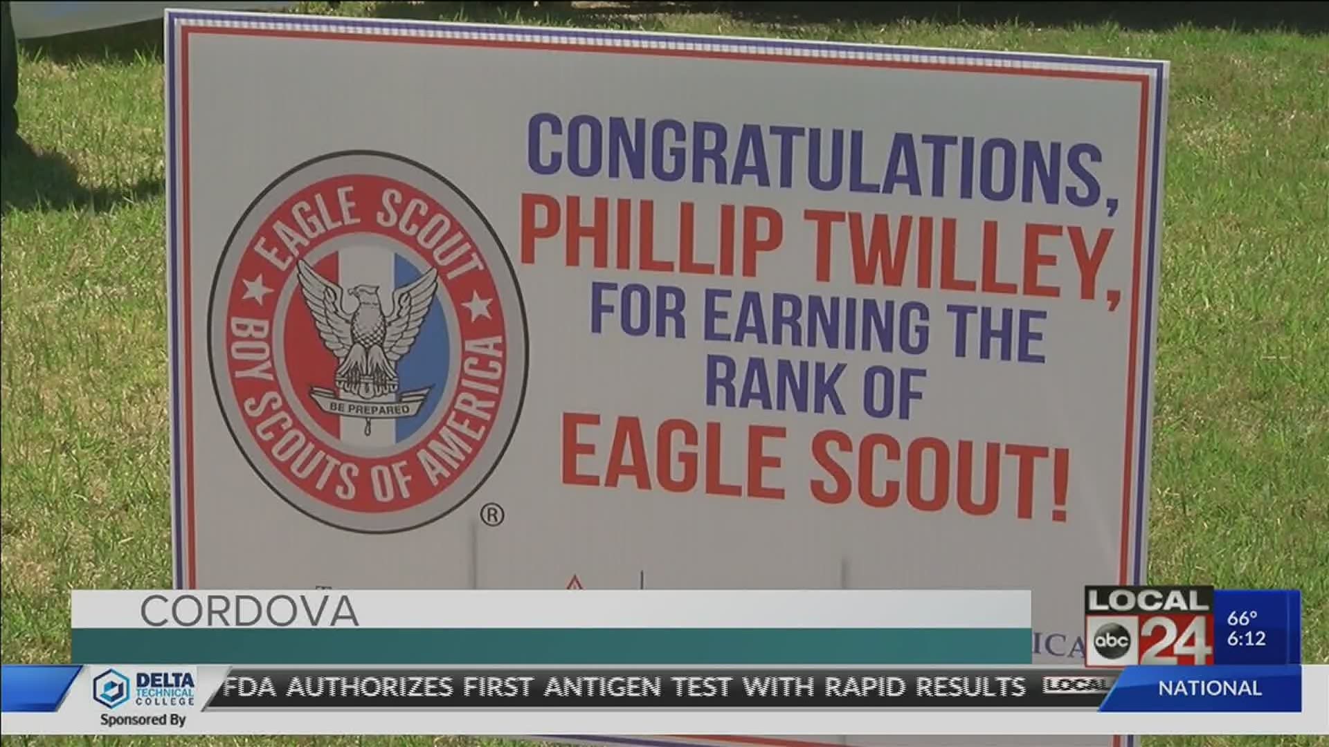 Eagle scout Phillip Twilley was honored by his Troop 457 with the Eagle award in an outdoor ceremony