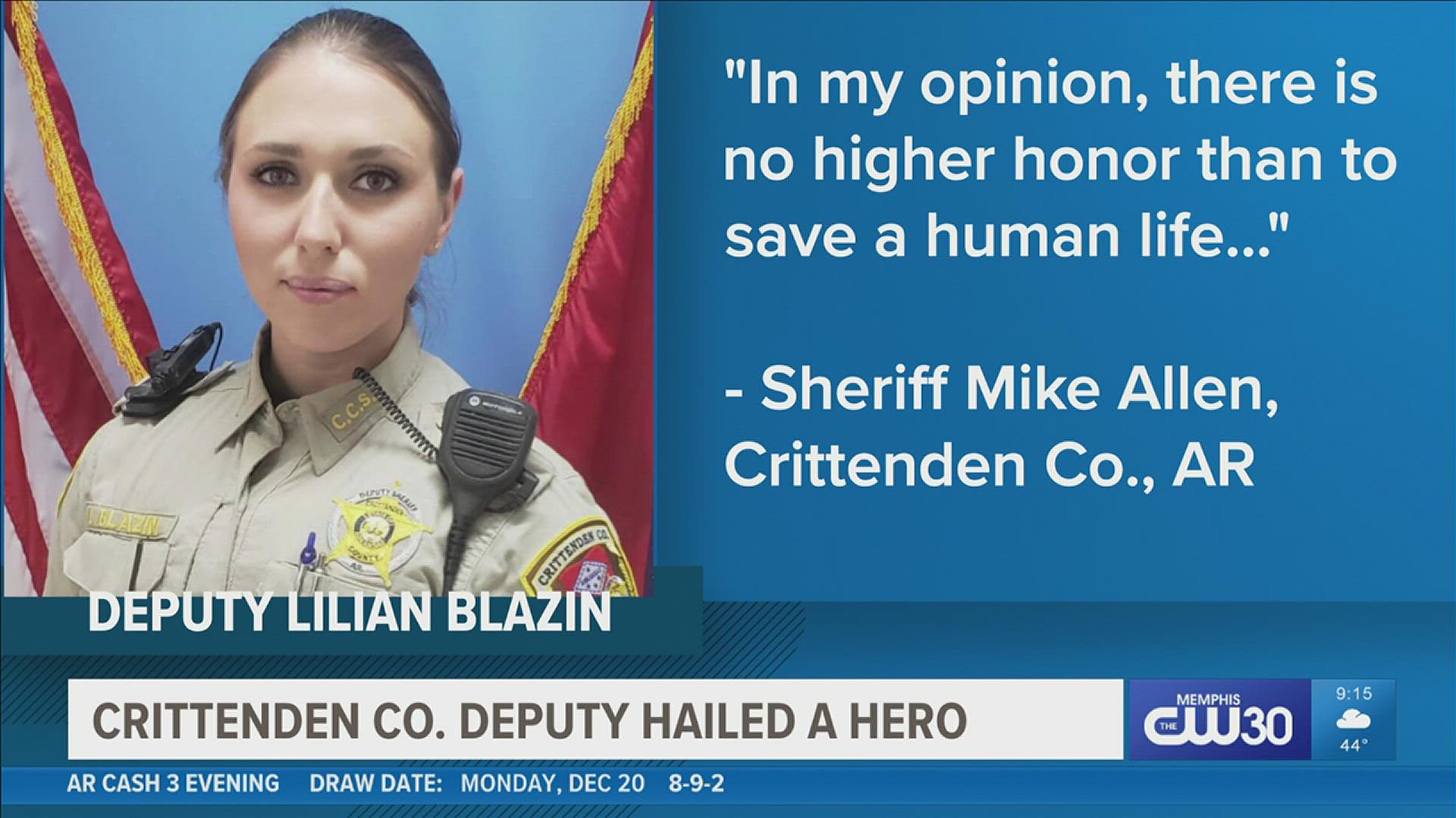 The Crittenden County Sheriff's Department said the deputy helped save a Lakeshore man's life last Friday.