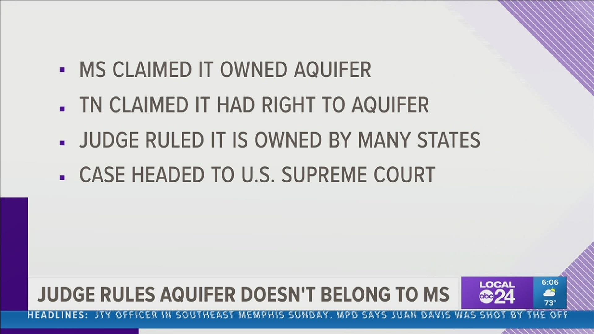 Mississippi claims Tennessee is unlawfully pumping water from the Mississippi portion of an aquifer for use by Memphis residents.