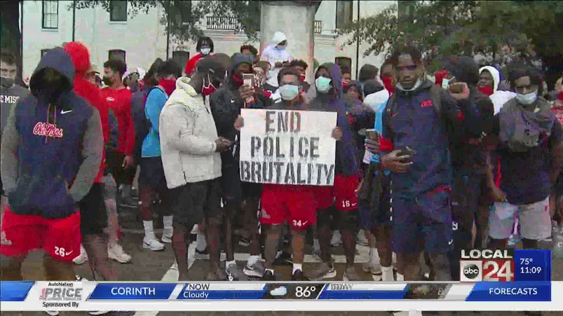 Ole Miss Football holds protest for racial justice on Oxford Square