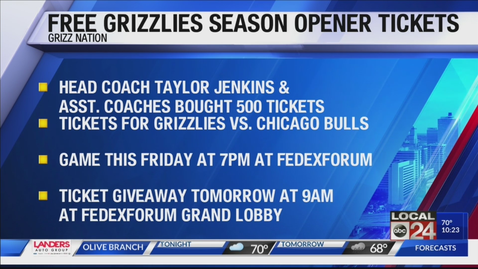 Memphis Grizzlies coaches giving away 500 tickets for home opener Oct. 25