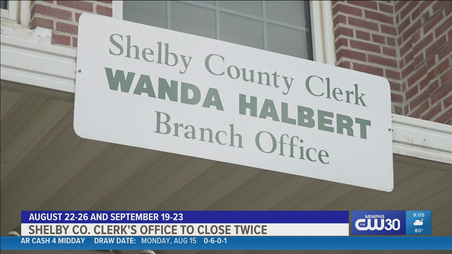 Wanda Halbert said the Offices of the Shelby County Clerk will be closed August 22 through 26 and September 19 through 23, 2022.