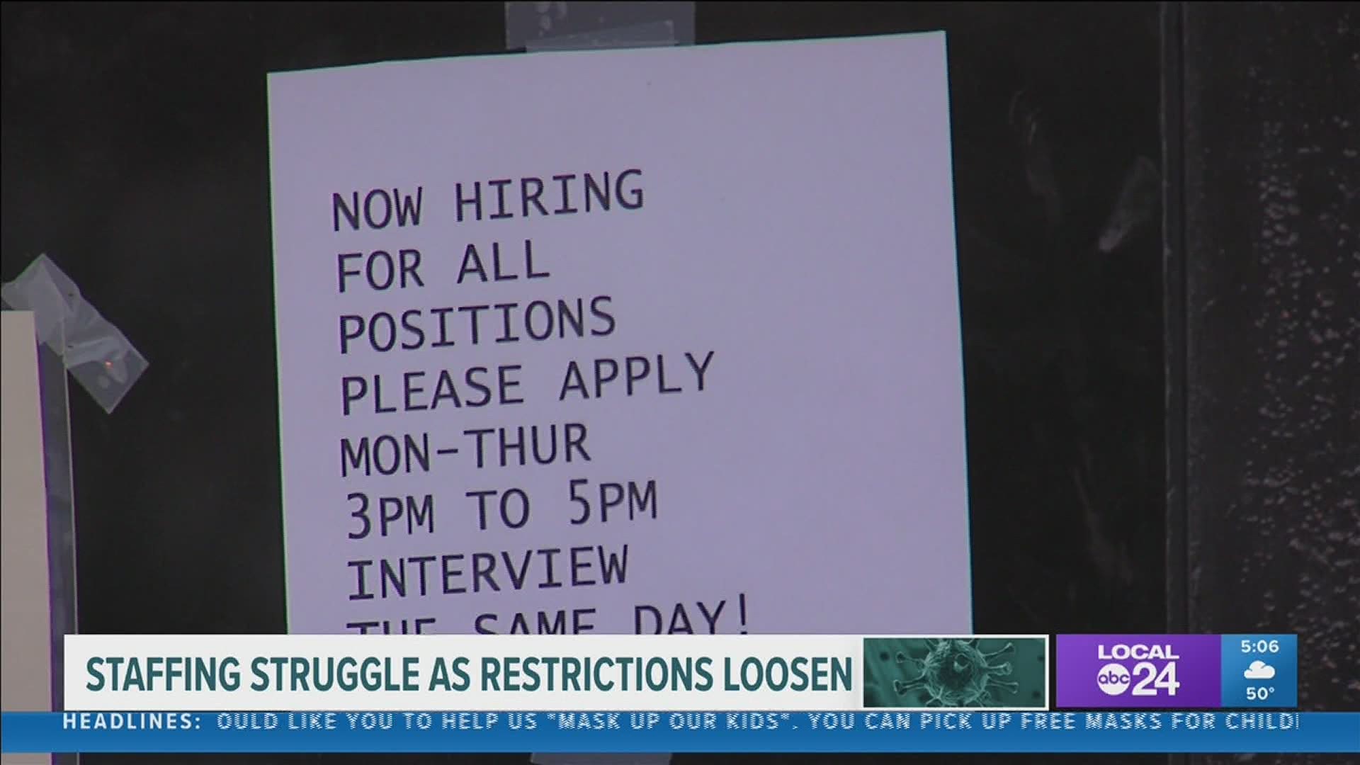 Another new health directive will start Saturday, making it easier for restaurants to operate, but the challenge for many is now focused on hiring.