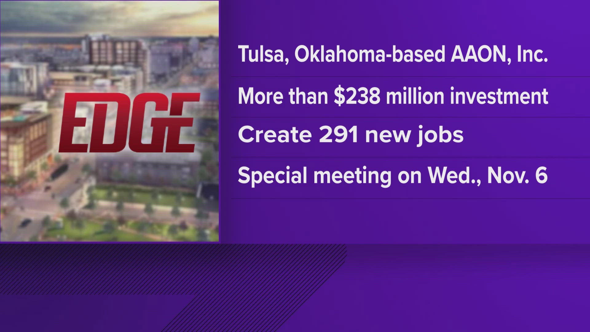 AAON Inc.'s expansion into Memphis would include a $235,500,000 capital investment, creating 291 new jobs and an average salary of $57,232, according to officials.