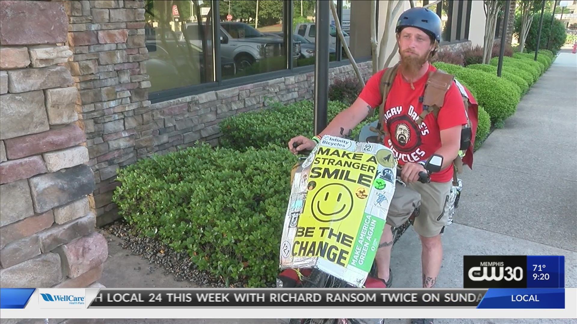 Man riding bike across the U.S. to raise awareness for mental health and suicide prevention makes stop in Memphis