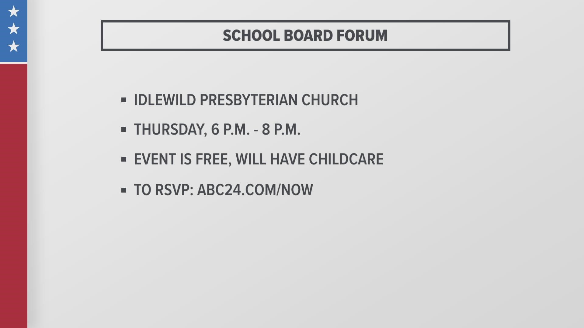 Idlewild Presbyterian Church is hosting a forum with MSCS board member candidates on July 21 from 6 to 8 p.m. It is a free event.