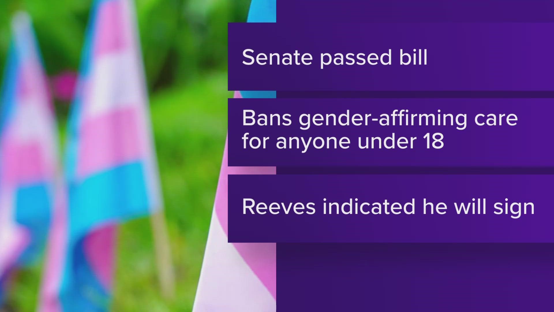 The Republican-controlled Mississippi Senate has given final approval to a bill that would ban gender-affirming care in the state for anyone younger than 18.