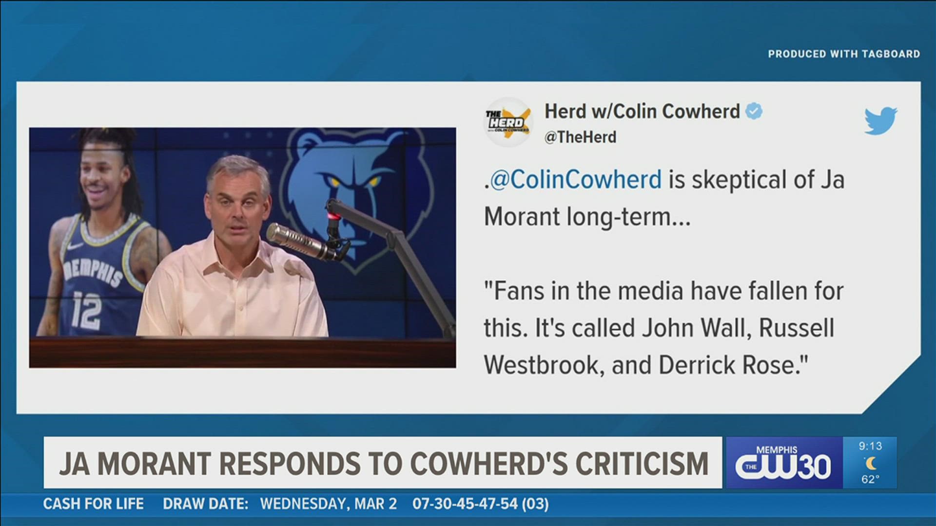 "What's his last name again?" Morant said, seeming to joke that "Cowherd" sounds like "coward."