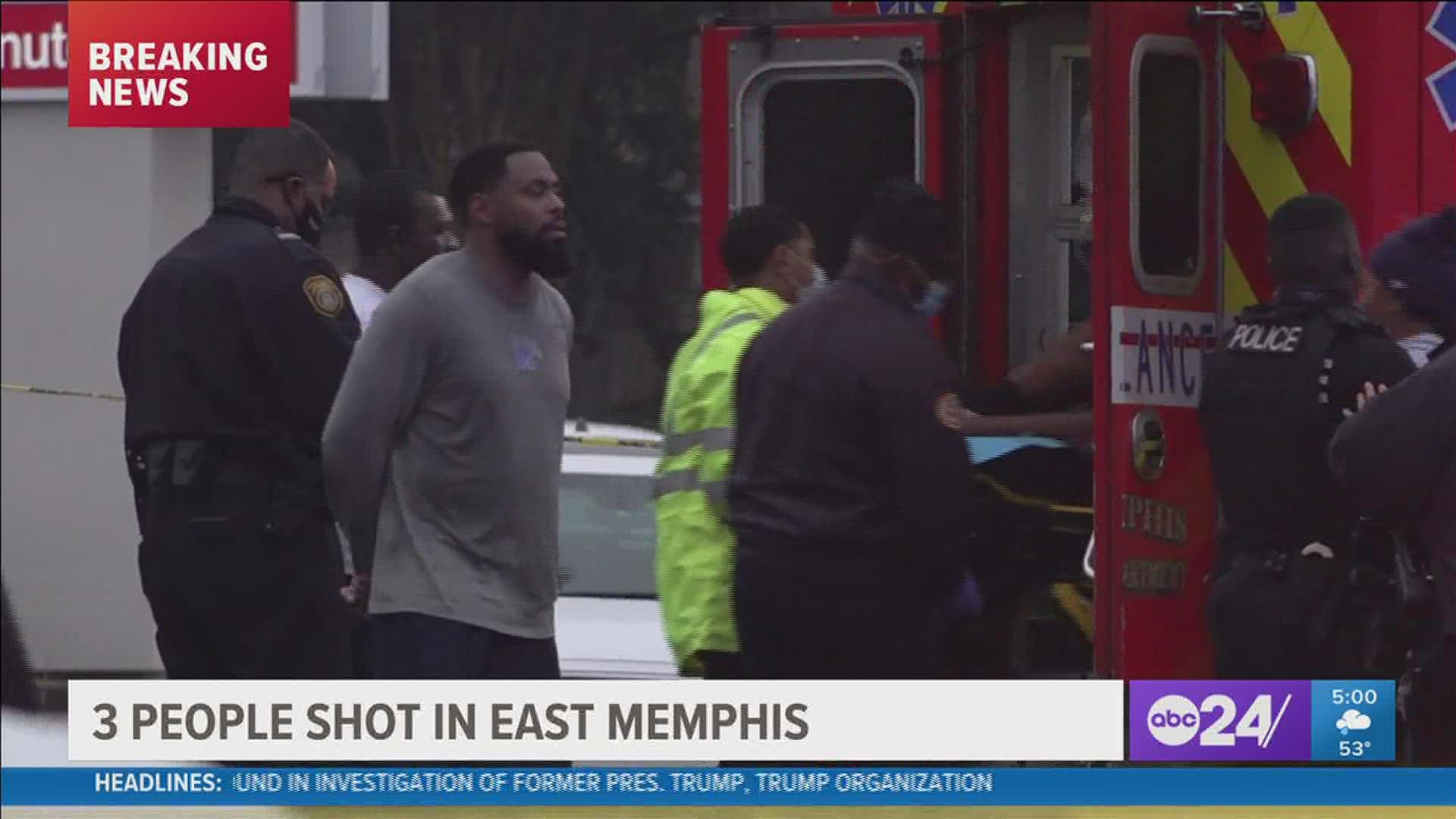 Memphis Police are investigating after three people were shot at an East Memphis shopping center on Ridgeway.