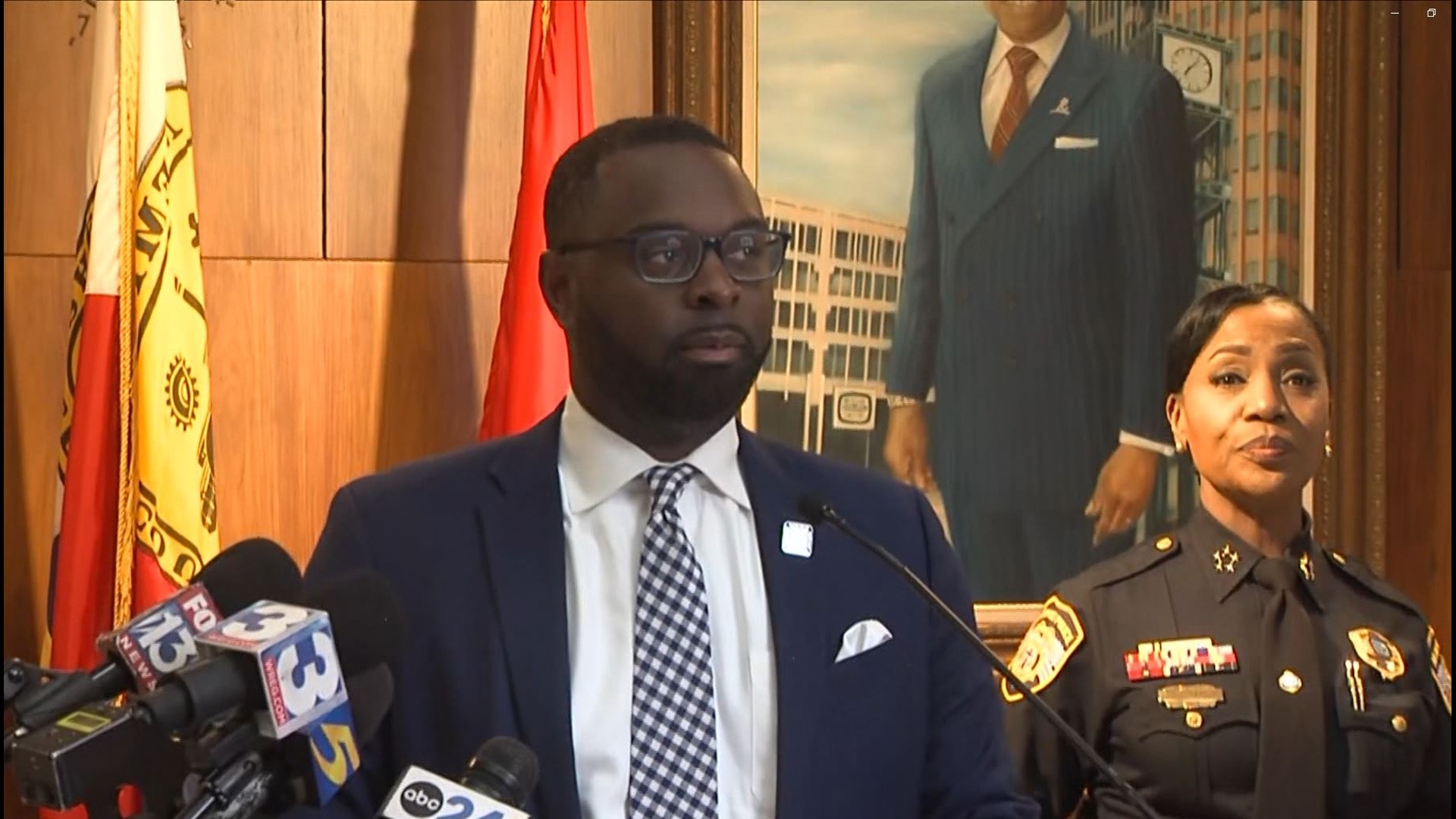 Mayor Paul Young and Police Chief C.J. Davis join federal law enforcement leaders at Memphis City Hall to share the results of Operation Rolling Thunder.