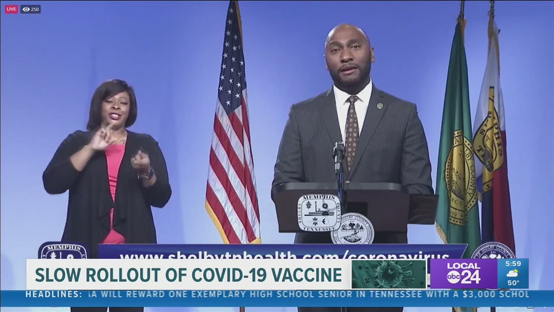 Shelby County Mayor Lee Harris said just 90,000 vaccines a week will be delivered to the entire state of Tennessee.
