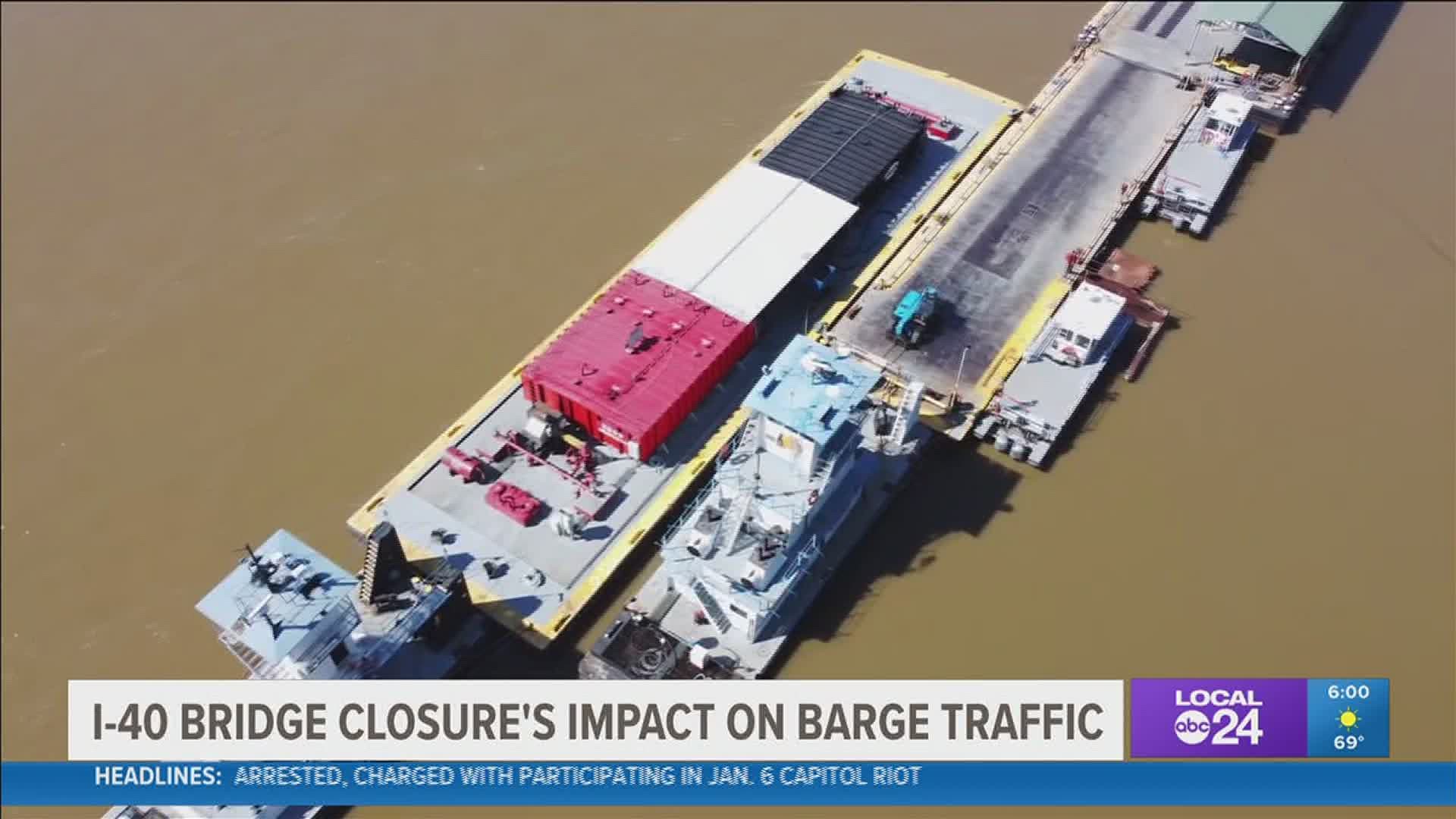 The Coast Guard stopped barge traffic while inspectors make sure it's safe to again go under the I-40 bridge, a structure found with a major crack in steel beam.