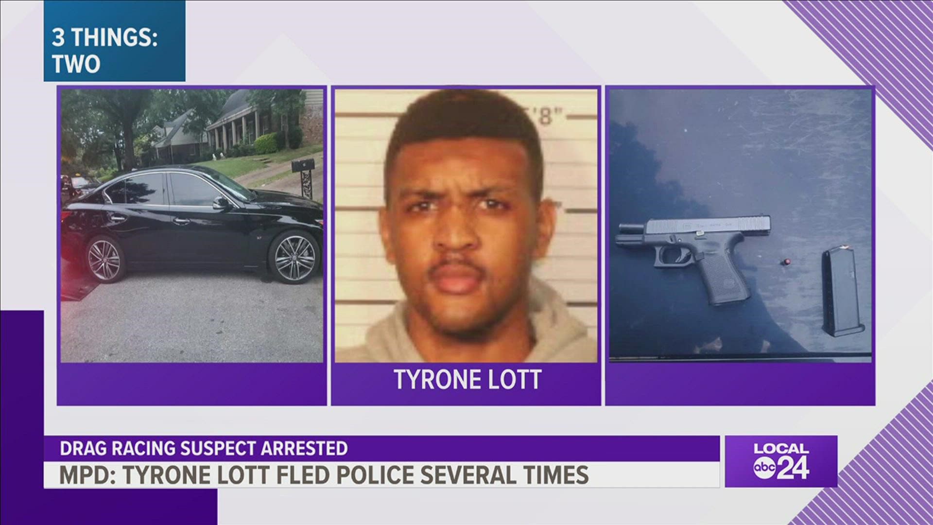 Tyrone Lott faces a long list of charges including drag racing, reckless driving, evading police, and more.