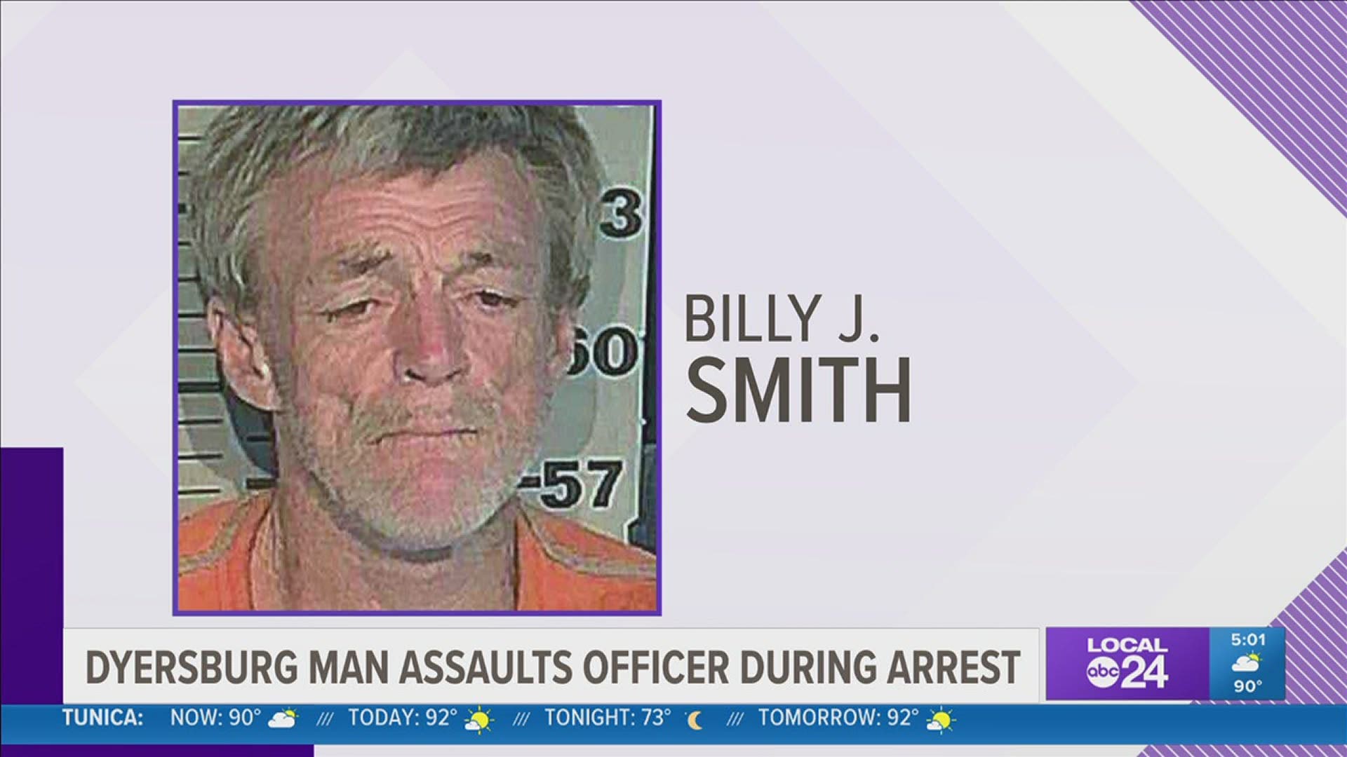 Police said it happened after officers responded to a report that Billy J. Smith had tried to hit a manager at the Motel 6 on Lake Road with a pipe.