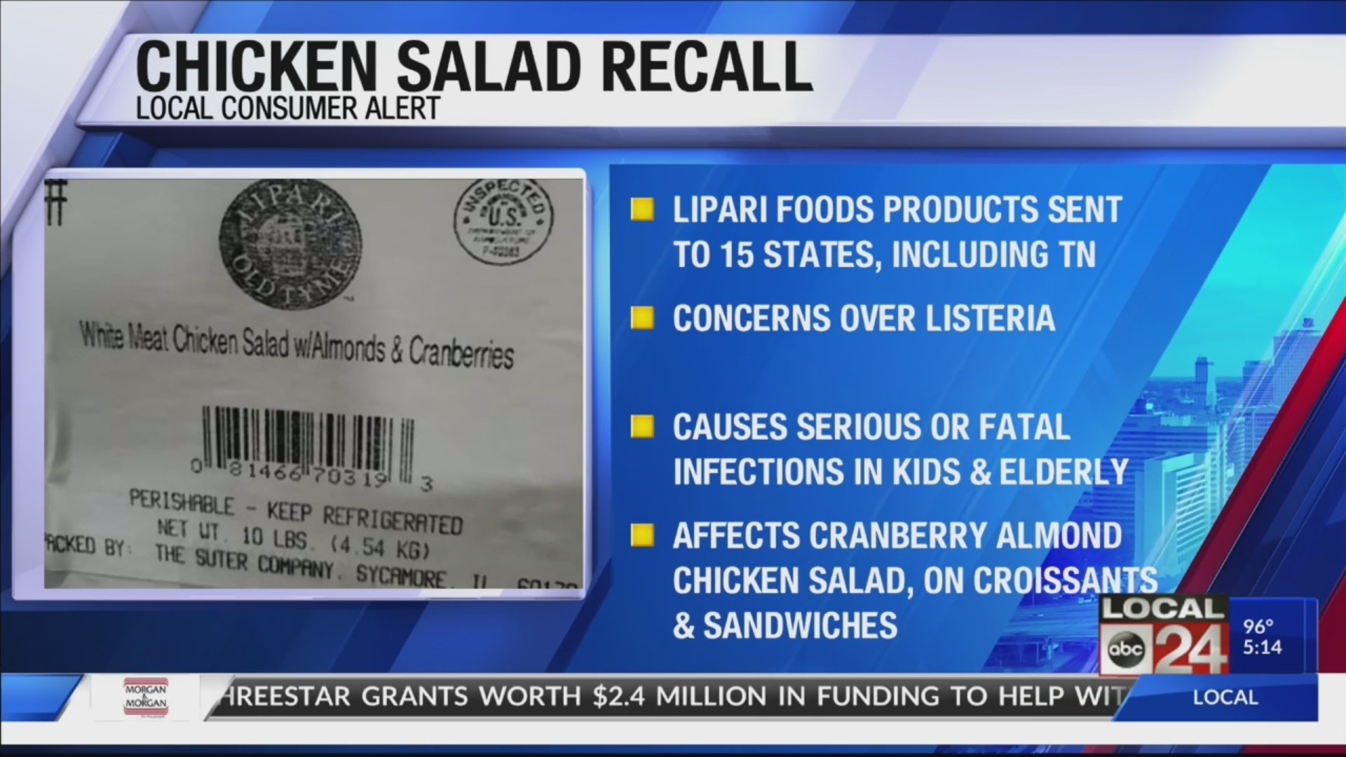 Lipari Foods recalls chicken salad products over Listeria concerns
