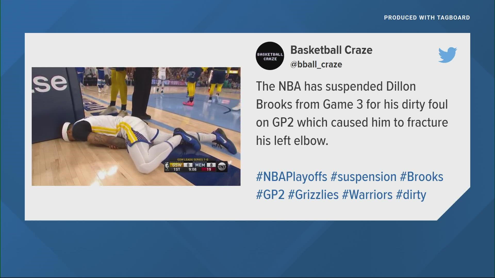 This comes after Brooks was ejected for a hard foul on Warriors guard Gary Payton in the opening minutes of Game 2 of the Second Round of the NBA Playoffs.