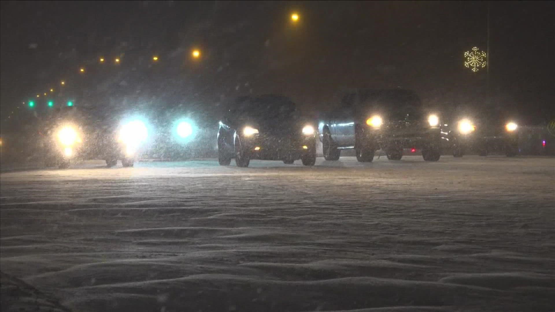 Black ice poses a threat in Memphis as snow falls.