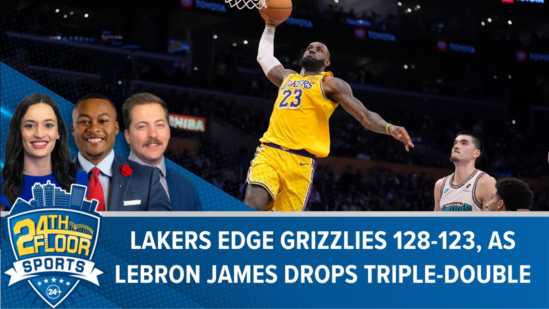 LeBron James scored his third straight triple-double while Jaren Jackson Jr scored 29 points in the Lakers 128-123 win over the Grizzlies