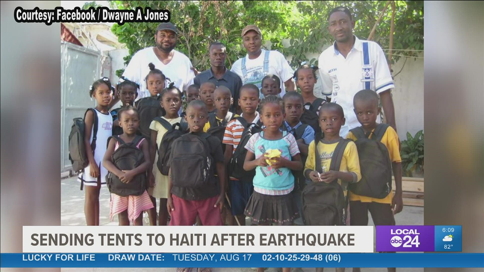 Dwayne Jones needs 100 tents to set up a tent village in Haiti.