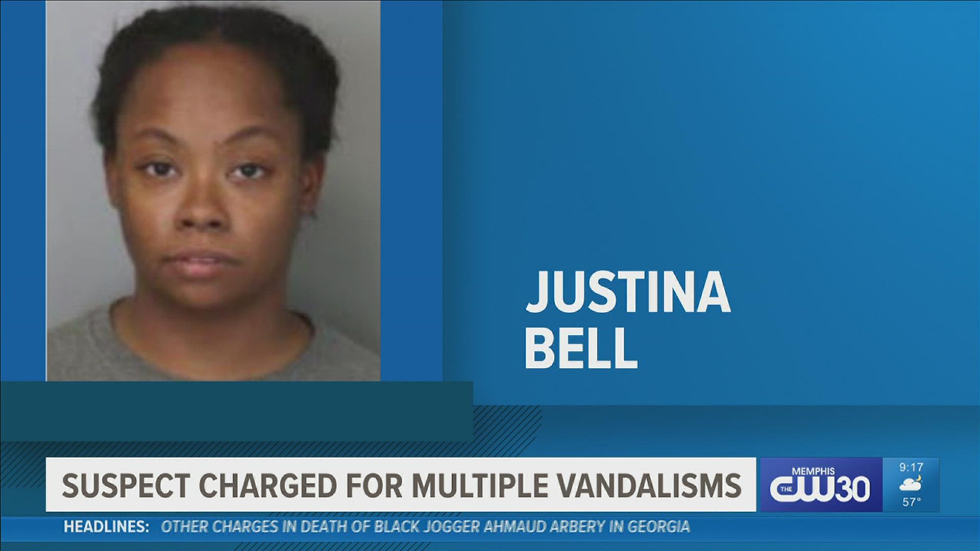 Justina Bell has been charged with Disorderly Conduct and Vandalism over $1,000.