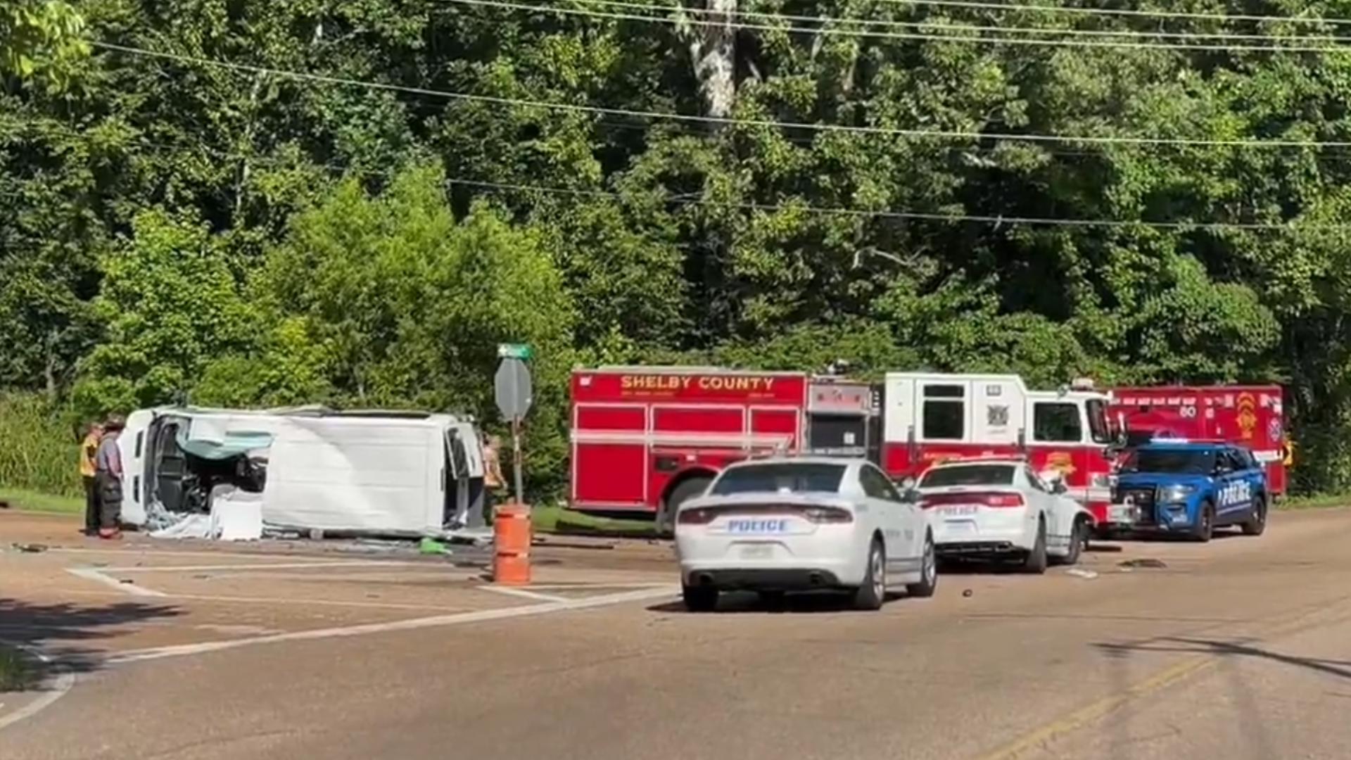 The accident involved a police vehicle and a mental health clinic transport van with four teens inside.