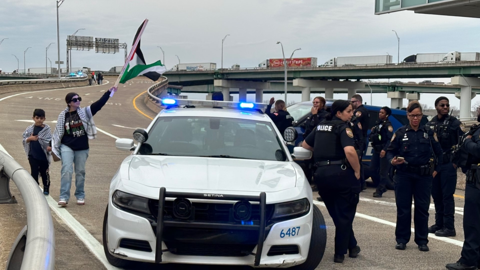 Multiple lanes were blocked on the Memphis-Arkansas I-40 bridge during a pro-Palestinian protest that began at Memphis City Hall on Saturday.