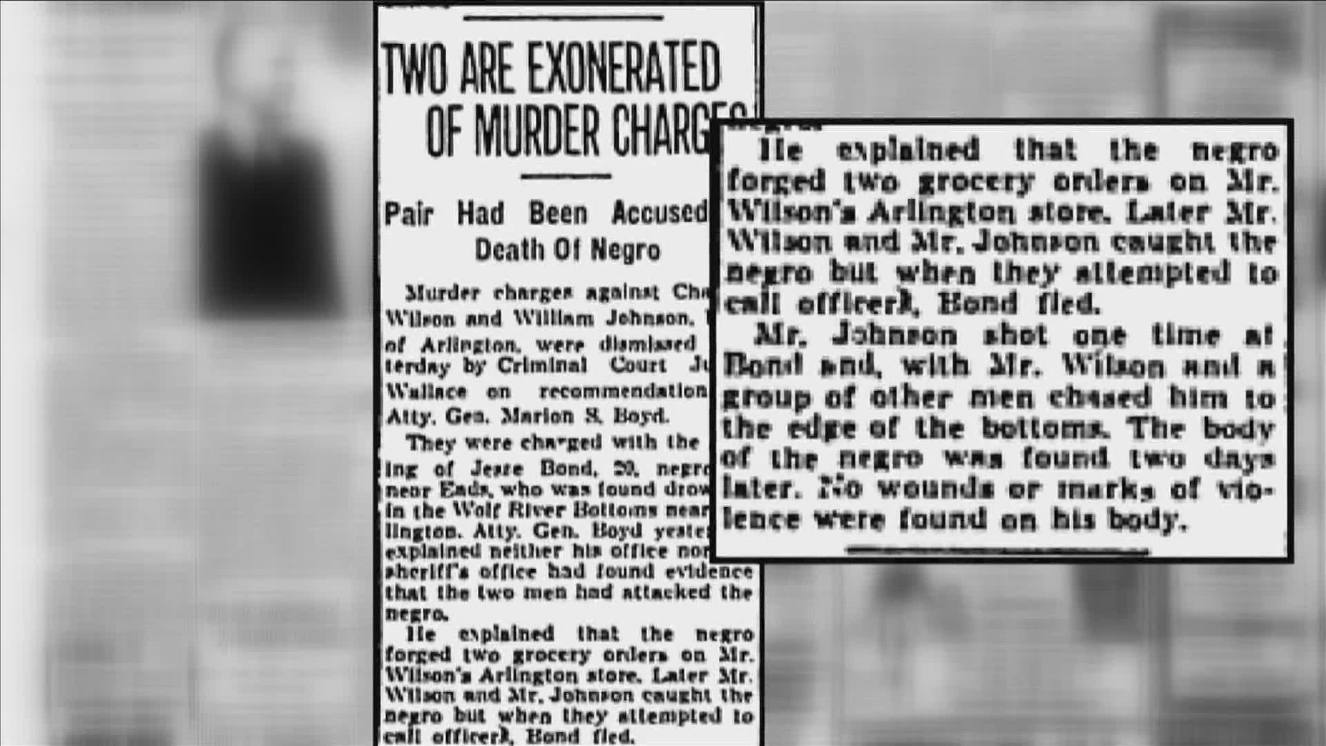The Lynching Sites Project of Memphis and the family of Jesse Lee Bond are working to put up a historical marker at the site where two men lynched Bond in 1939.