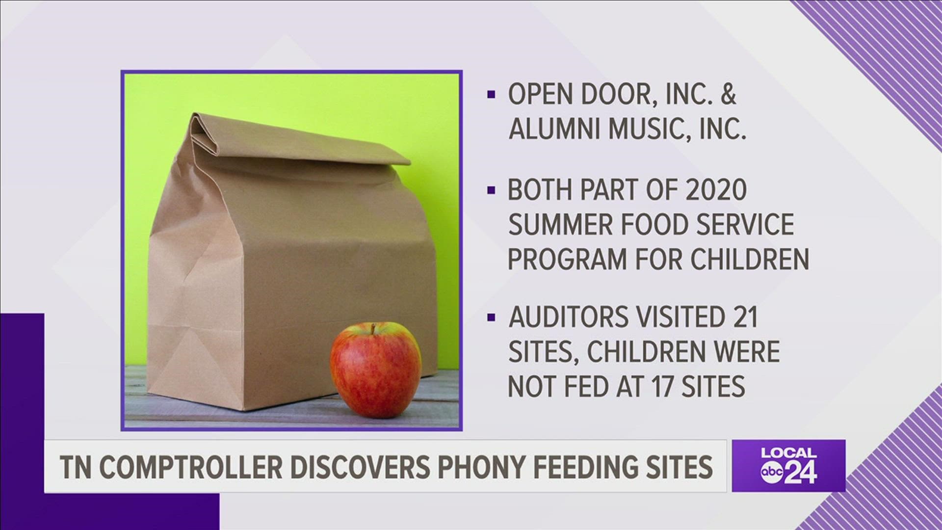 The Tennessee Comptroller’s Office said the programs filed for reimbursement from the state, claiming to be feeding children in need, but in many cases weren't.