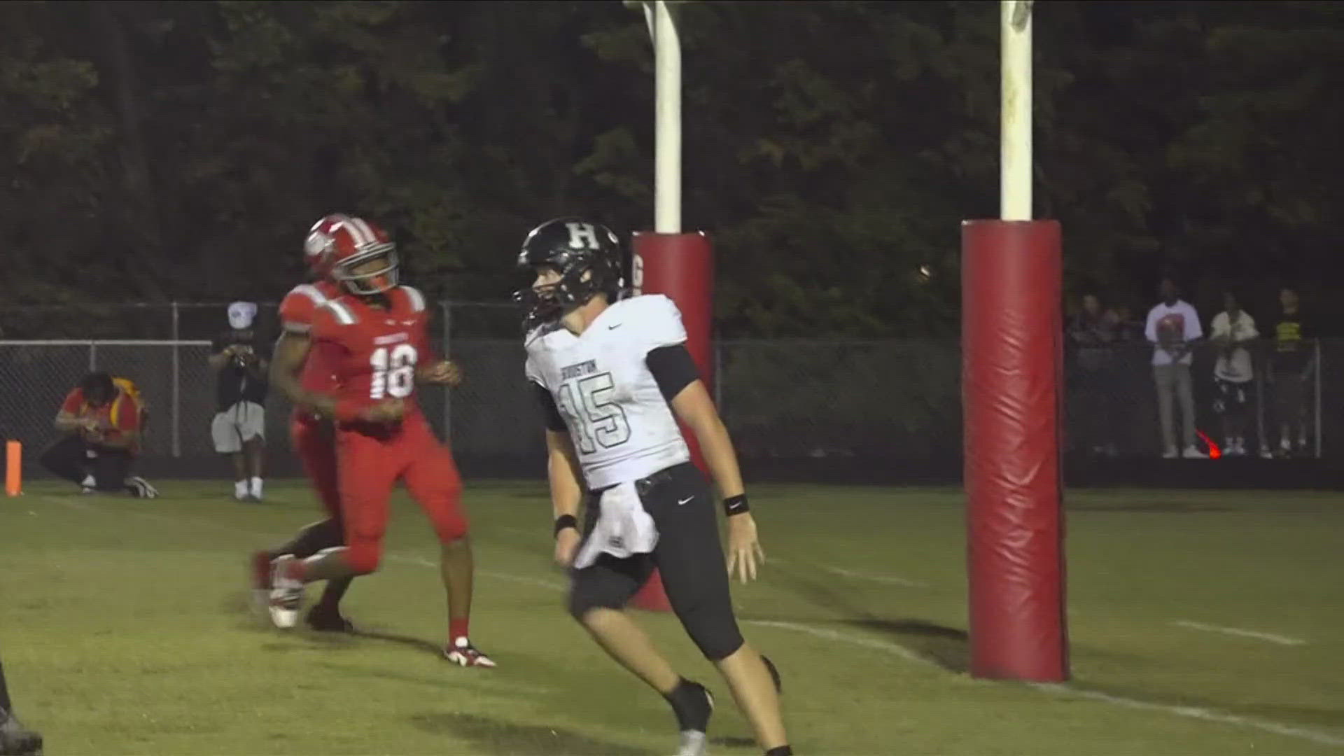 Chandler Day celebrates the game winning touchdown to help Houston beat Germantown, 36-30