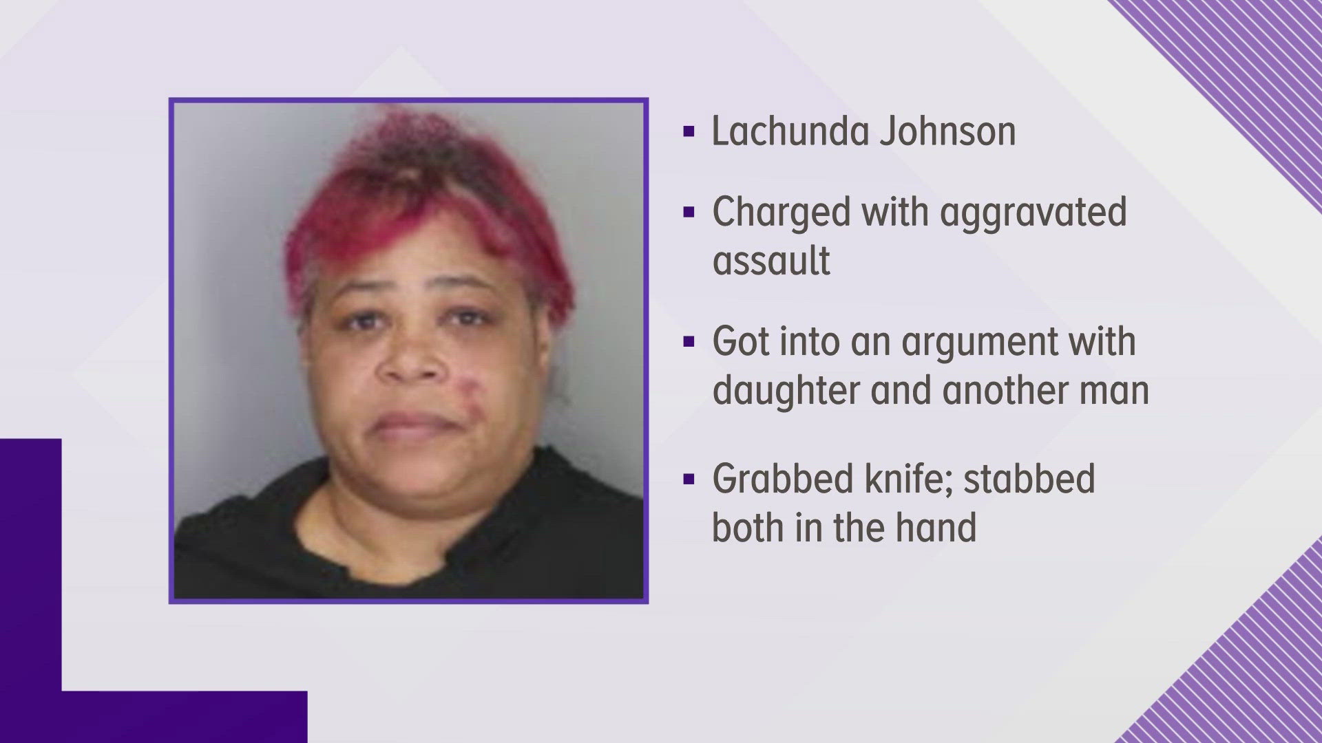 Lachunda Johnson is charged with domestic violence aggravated assault, aggravated assault, and domestic assault.