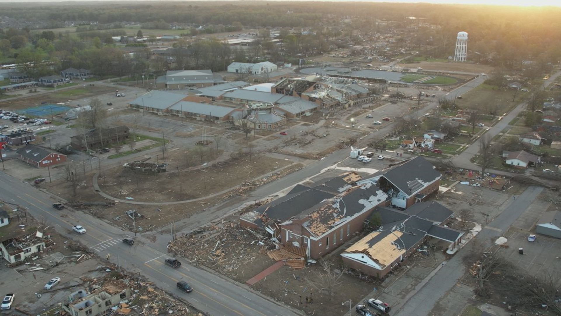 This drone video shows the devastation from a tornado in Wynne, Arkansas that led to the loss of at least four lives.