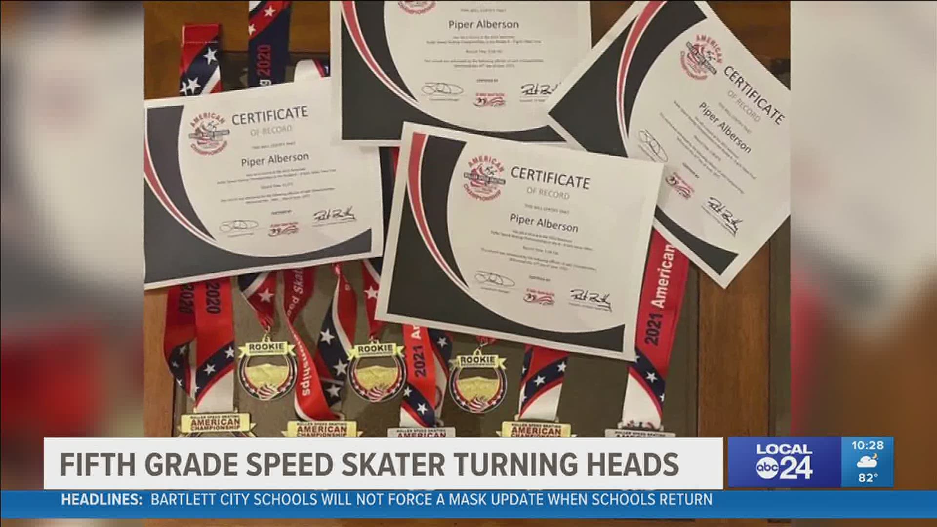 Piper Alberson is only in the fifth grade and already being recognized nationally after emerging as a gold and silver medalist in her rookie speed skating season.