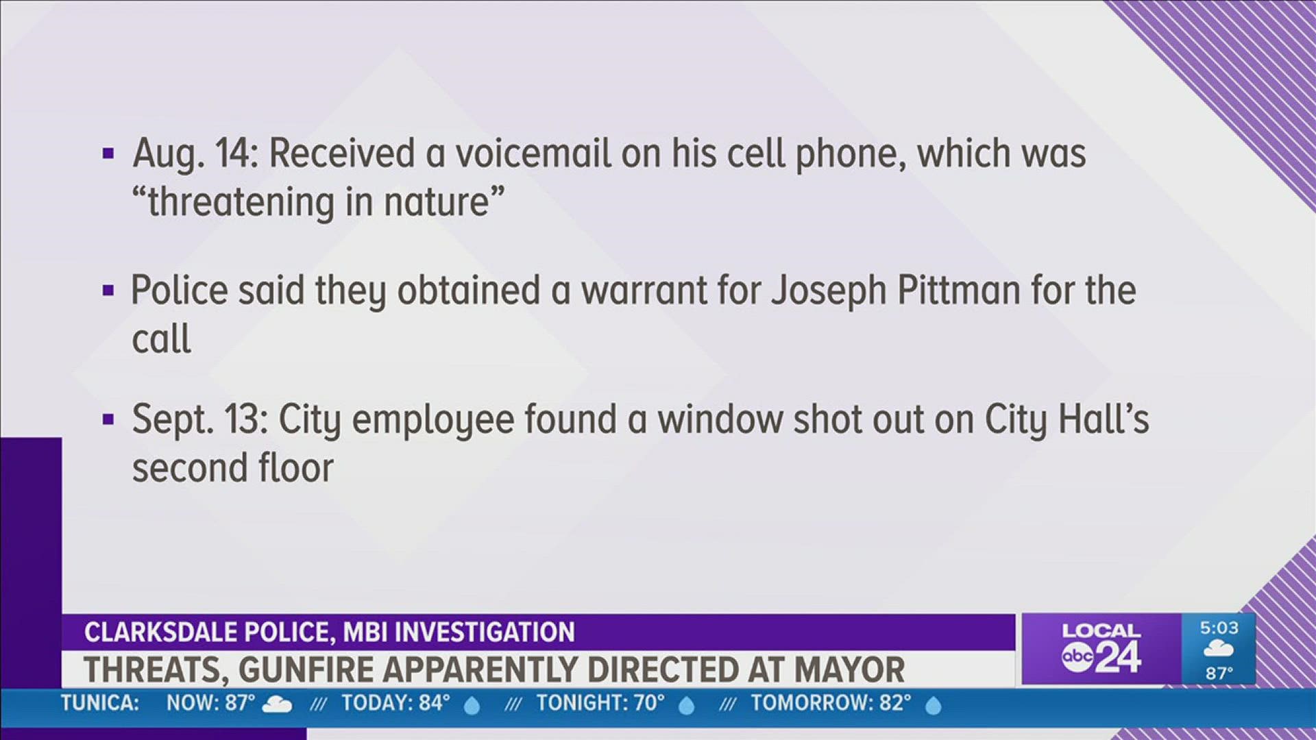 In one case, investigators said the Mayor received a threatening voicemail. Then Monday, a shot was fired through the window of the mayor's office at city hall.
