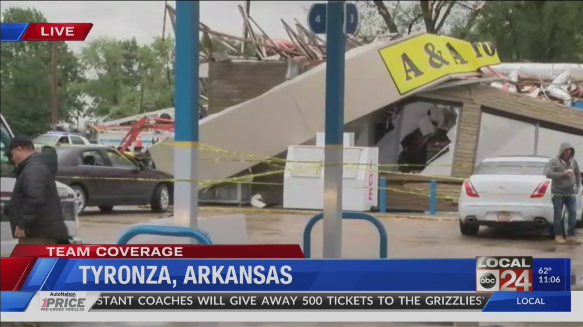 Four injured & lots of damage after possible tornado hits Tyronza