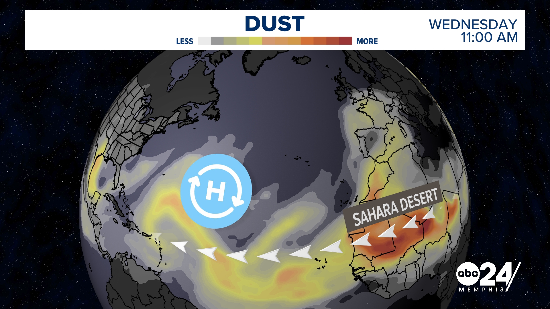 Trade winds off the coast of Africa are blowing dust from the Sahara Desert across the Atlantic Ocean and into the United States.