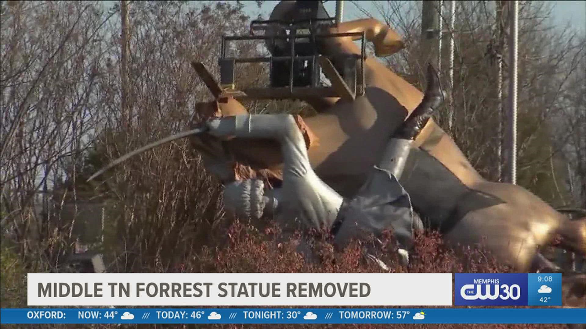 The 25-foot statue of Forrest stood on private property alongside Interstate 65 near Nashville.