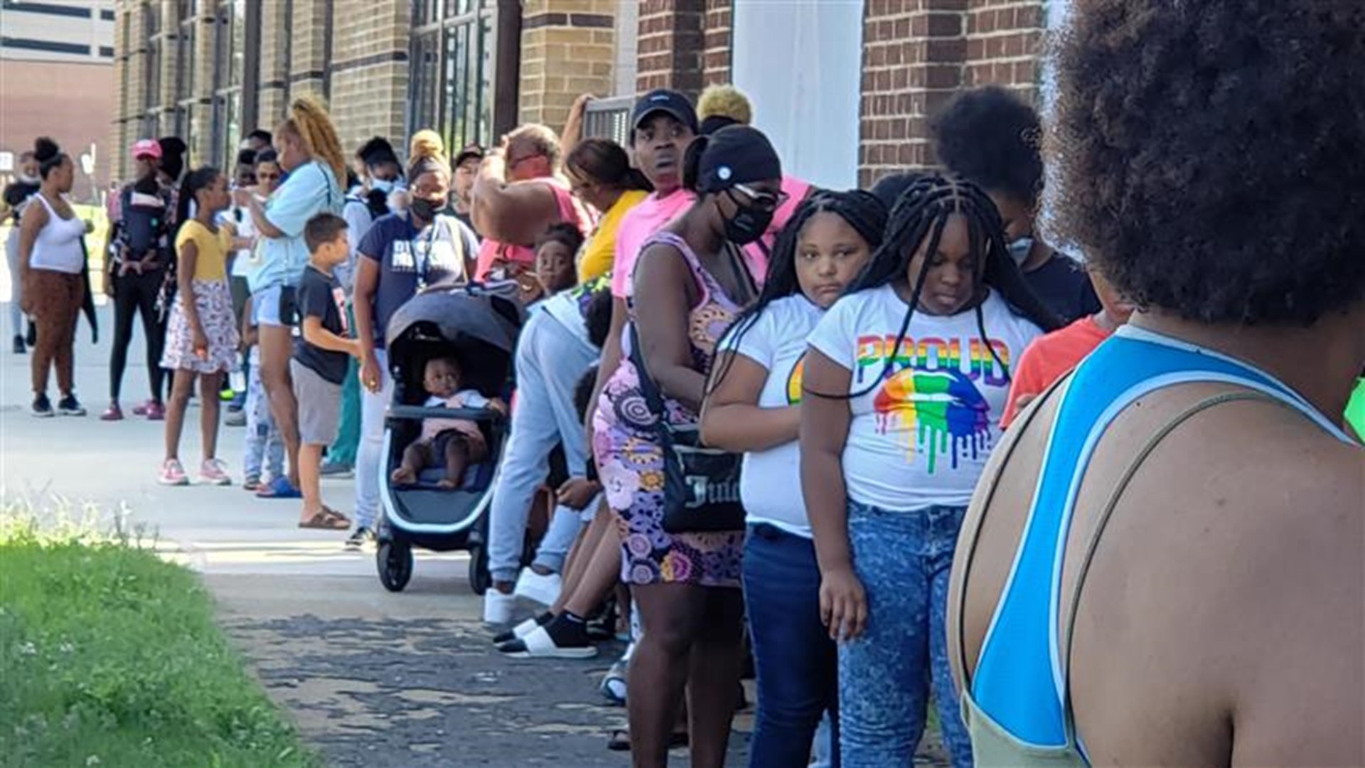 Church members gave out school supplies, gas cards and baby formula to those who waited in line.