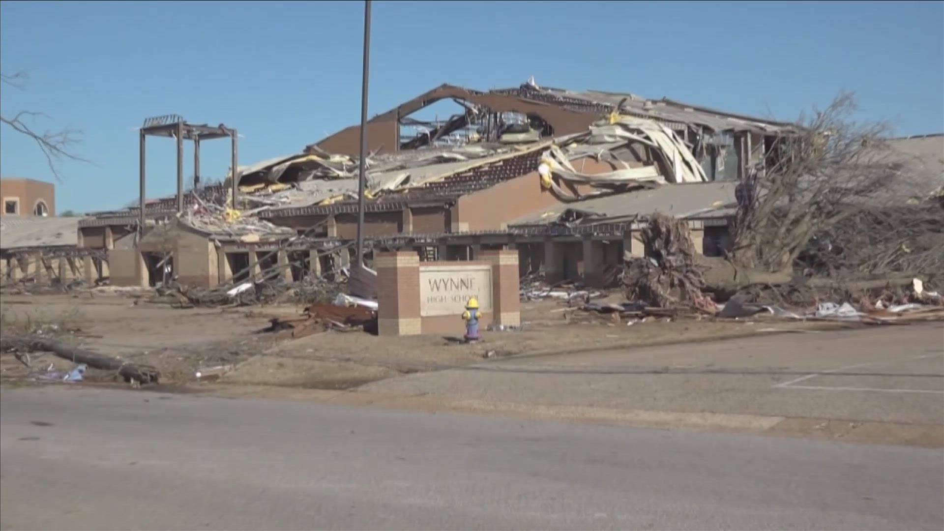 Some students in Wynne, AR return to school for the first time since tornadoes damaged school buildings.