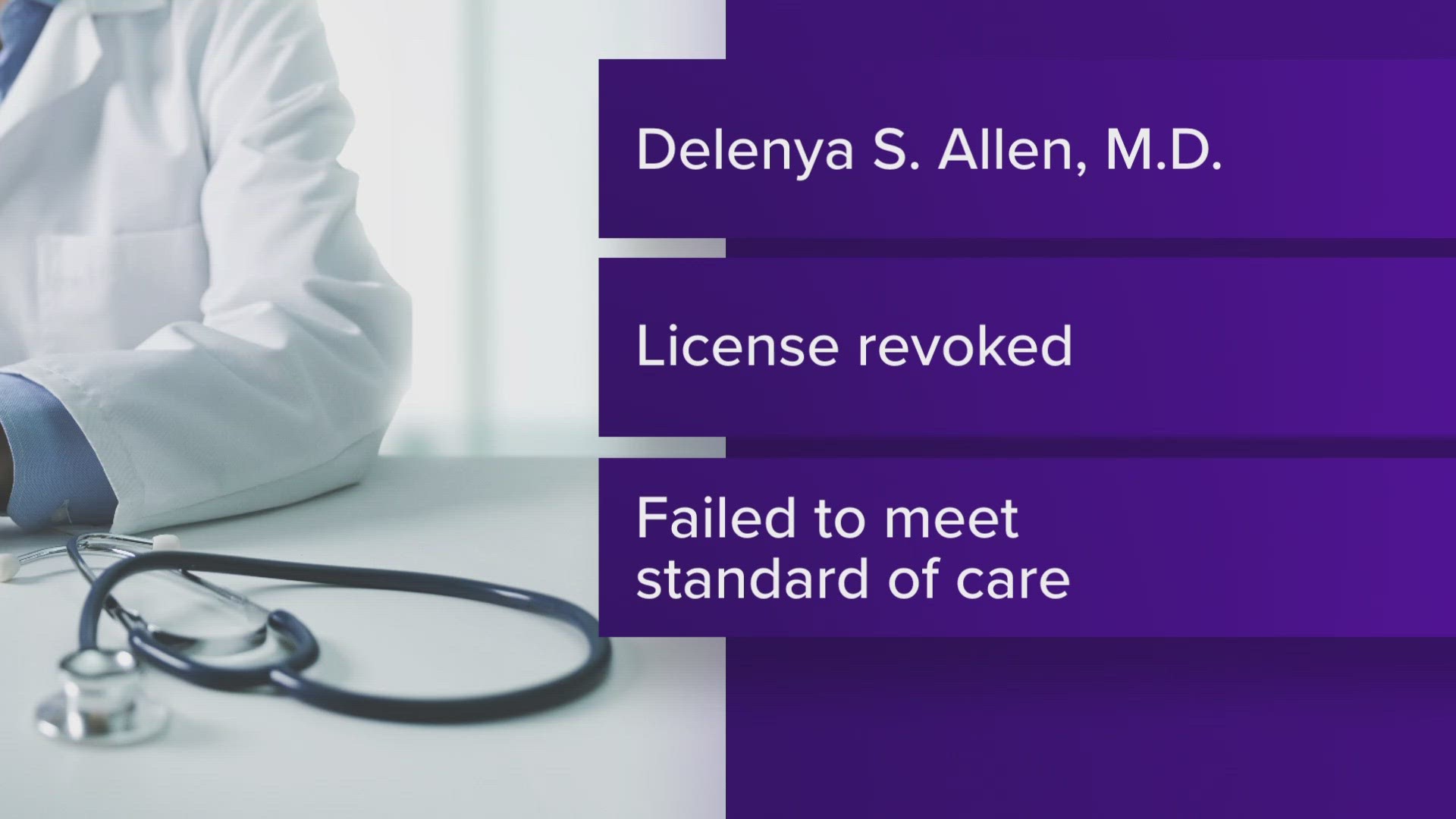 One licsence has been revoked for failing to meet the standard of care in multiple cases.